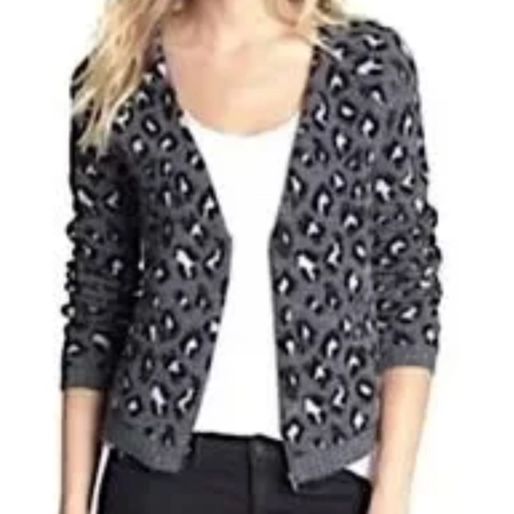 NWT REDUCED TO SELL🎉❣️ Ella Moss zip angora knit zip cardigan Grey leopard print